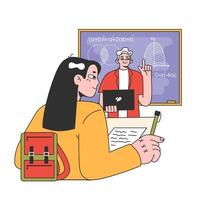 College or university student. Young character study at campus lecture vector