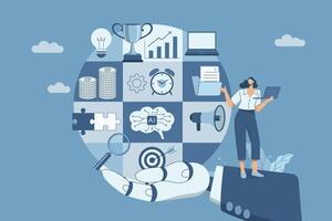 Business management and project development concept, Working with artificial intelligence, AI applications supporting corporate business, Business organization and analysis, Business symbols . vector