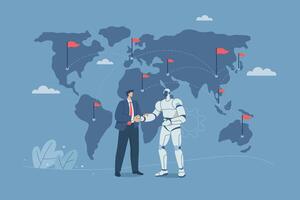 The concept of international business growth, Using AI to analyze global market expansion, Global business idea, Working with artificial intelligence, Global business growth. illustration. vector