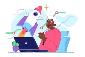 Senior employee. Elderly character keep working after retirement vector