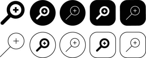 Black Search Plus Solid and Outline Icon vector