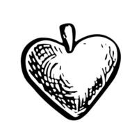 A heart-shaped pendant. Jewelry. A black and white graphic illustration made by hand. Isolate on a white background. The design element of a flyer,banner, poster. vector