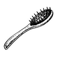 A comb is a brush for combing hair. Black and white graphics made by hand. Isolate on a white background. An element of the design of a flyer, banner and poster, packaging and labels. vector
