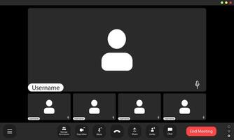 A digital grid shows multiple user placeholders in a virtual meeting, indicating a collaborative session with several participants online vector