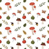 Charming and whimsical Autumn Nature Pattern featuring delightful Mushrooms and vibrant Butterflies vector