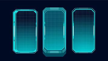 Set technology box screen Hud ui interface blue light. Futuristic tech editable vector