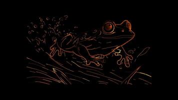 Neon frame effect,Joyful Frog on black background video