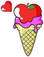 an apple and a heart in an ice cream cone vector