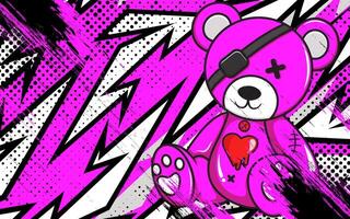 a teddy bear with a heart on it in a pink background vector