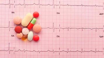 Various pills and tablets on a ecg chart video