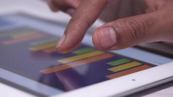 A person is using an ipad to display a graph video
