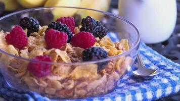 Cereal with berries and bananas video