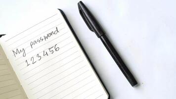 My password is written on a notebook video