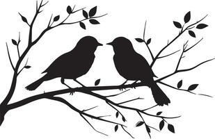Set of Birds on a Tree branch black silhouette vector