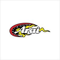 The Arai script logo is decorated with a speedometer. vector
