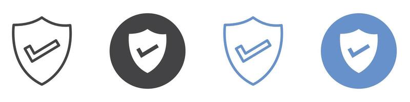 Shield check icon flat line symbol set. vector