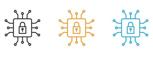 Cyber security icon Thin line illustration set vector