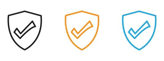 Shield check icon Thin line illustration set vector