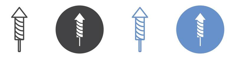 Fireworks rocket sign flat line symbol set. vector