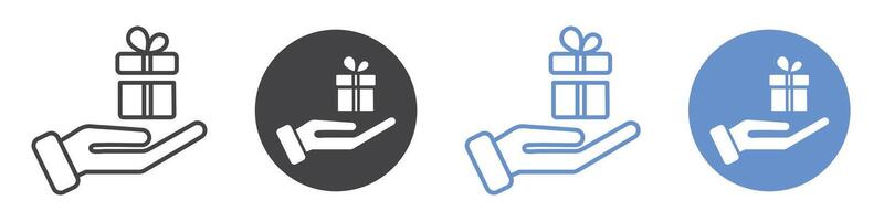 Hand holding box icon flat line symbol set. vector