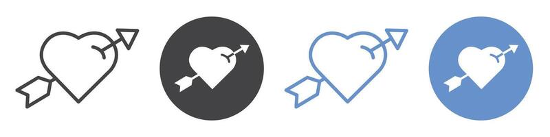Heart with arrow icon flat line symbol set. vector