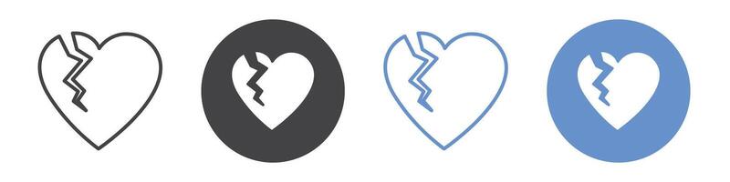 Broken heart icon flat line symbol set. vector