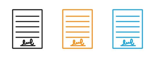 Signed document icon Thin line illustration set vector