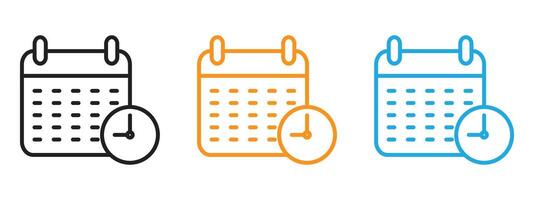 Calendar clock icon Thin line illustration set vector