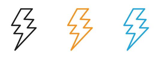 Thunder bolt icon Thin line illustration set vector