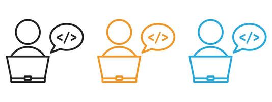 Programmer icon Thin line illustration set vector