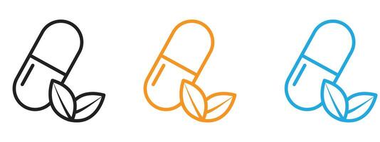 Herbal capsule icon Thin line illustration set vector