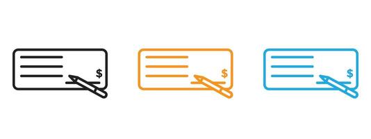 Money check icon Thin line illustration set vector