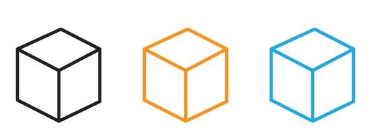 Cube icon Thin line illustration set vector