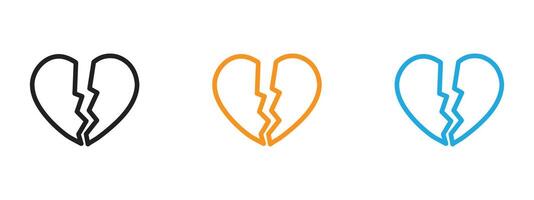 Broken heart icon Thin line illustration set vector