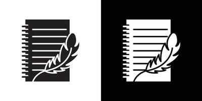 Quill pen and notebook page icon Thin line flat illustration vector