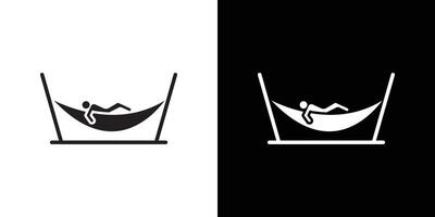 Person relaxing on hammock icon Thin line flat illustration vector