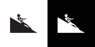 Man slide on slope icon Thin line flat illustration vector
