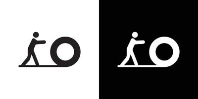Man rolling carpet mat icon Thin line flat illustration vector