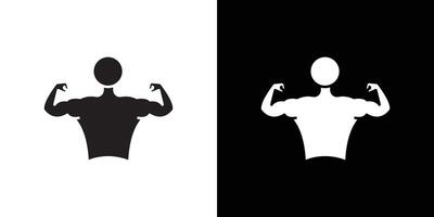 Man have strong muscles icon Thin line flat illustration vector