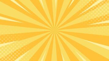 Bright yellow sun rays abstract background. Comic sunburst effect background with halftone vector