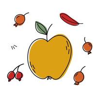 An exquisite and colorful illustration of an apple accompanied by vibrant berries and lush leaves vector
