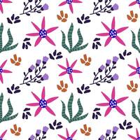 Boho flower with leaves seamless pattern Hand drawn colored background vector
