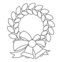 A christmas wreath with a bow and ribbon vector