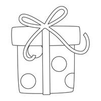A gift box with a bow and polka dots coloring page vector