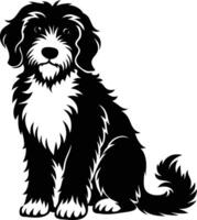 A black and white dog sitting on a white background vector