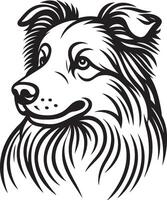 A dog's head is shown in a black and white drawing vector