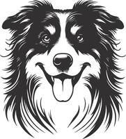 A dog's face is shown in black and white vector