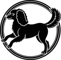 A black and white dog in a circle vector