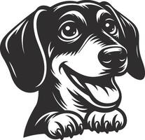 A black and white image of a dog with its tongue out vector