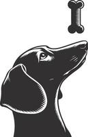 A black and white illustration of a dog with a bone vector